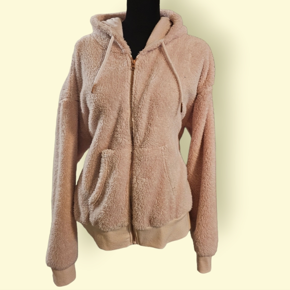 MRA Sport Pink Fleece Teddy Hooded Jacket Size Large